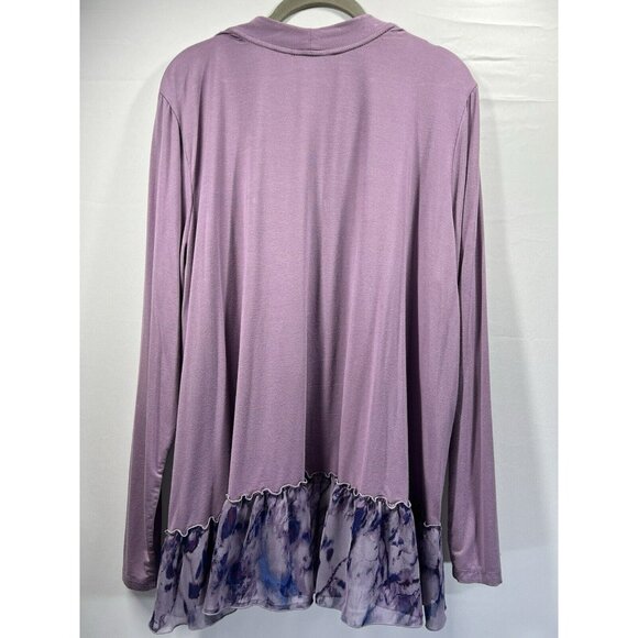 LOGO Lori Goldstein Jacket Large Purple Sheer Ruffle Floral Long Sleeve Stretch - Picture 5 of 6